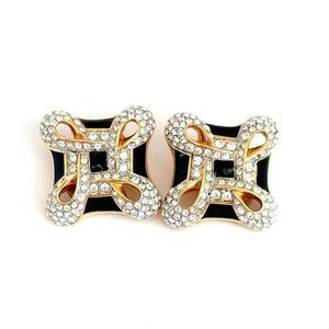 Vintage Swarovski Crystal and Black Enamel clip on earrings